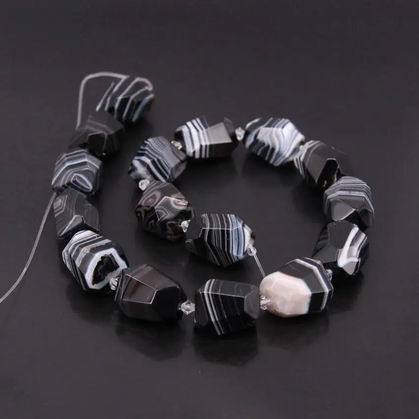 15.5&quotstrand Natural Black Striped Agates Faceted Nugget Achate Loose Beads Onxy Cut Spacer Pendant Necklace Charm Jewelry | Украшения и