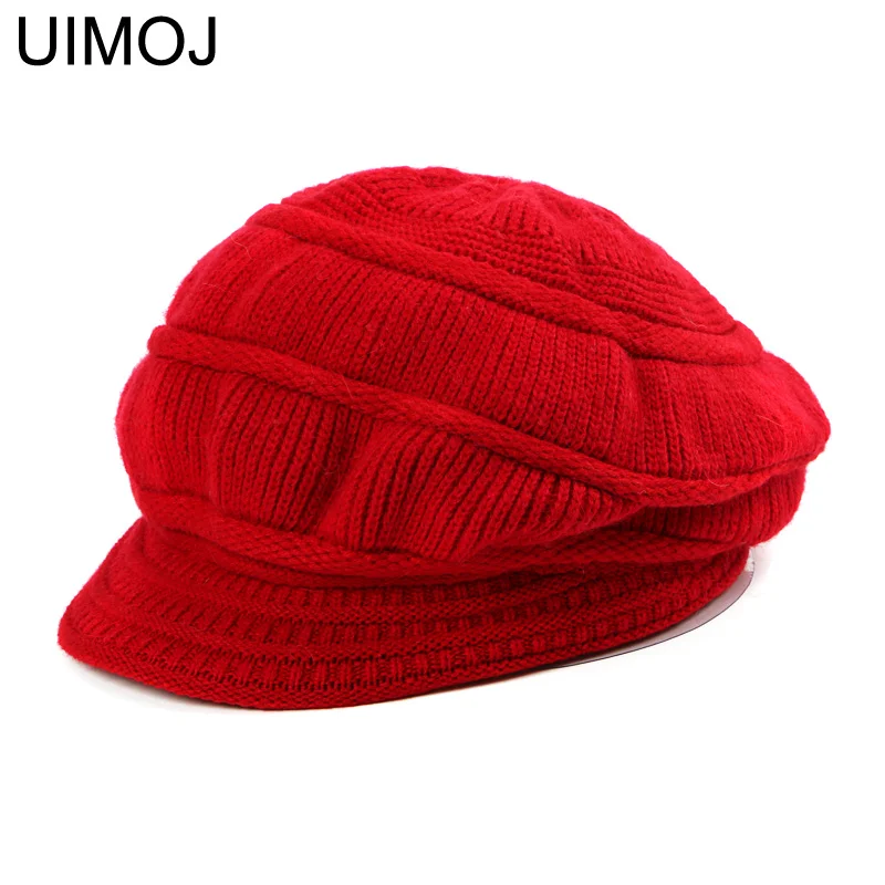 RED UIMOJ однотонные вязаные остроконечные береты Осень Зима теплые женские модные женские шапки 7 цветов - Цвет: RED