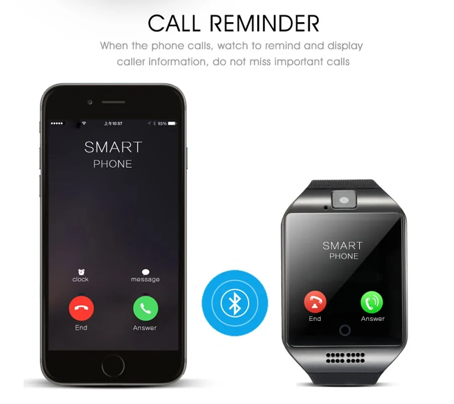 NEW Q18 Passometer Smart watch with Touch Screen camera Support TF card Bluetooth smartwatch for Android IOS Phone | Электроника