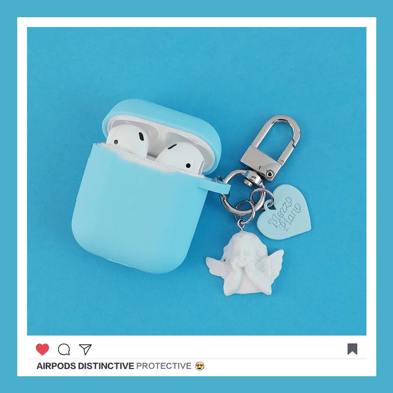 SkyBlue Милый силиконовый чехол с кольцом для ключей в виде сердца и ангела для Apple Airpods, Bluetooth, беспроводные наушники, защитная крышка, коробка для наушников - Color: SkyBlue