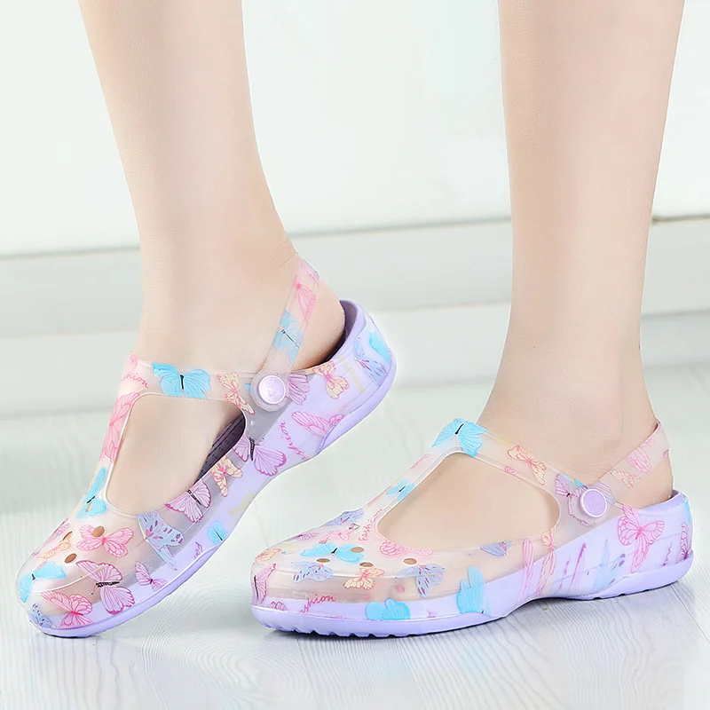 butterfly Purple Hung Yau/Женская разноцветная садовая обувь; женская летняя стильная пляжная обувь; сандалии на плоской подошве; известный бренд для женщин; высокое качество; американский размер 8 - Цвет: butterfly Purple