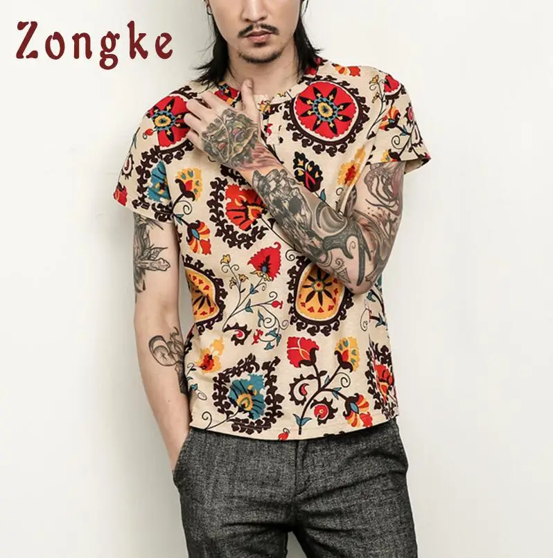 Sun Flower Zongke, китайский национальный стиль, винтажная Мужская футболка, Мужская футболка, Harajuku, Мужская футболка, уличная, хип-хоп, весна, новинка - Цвет: Sun Flower