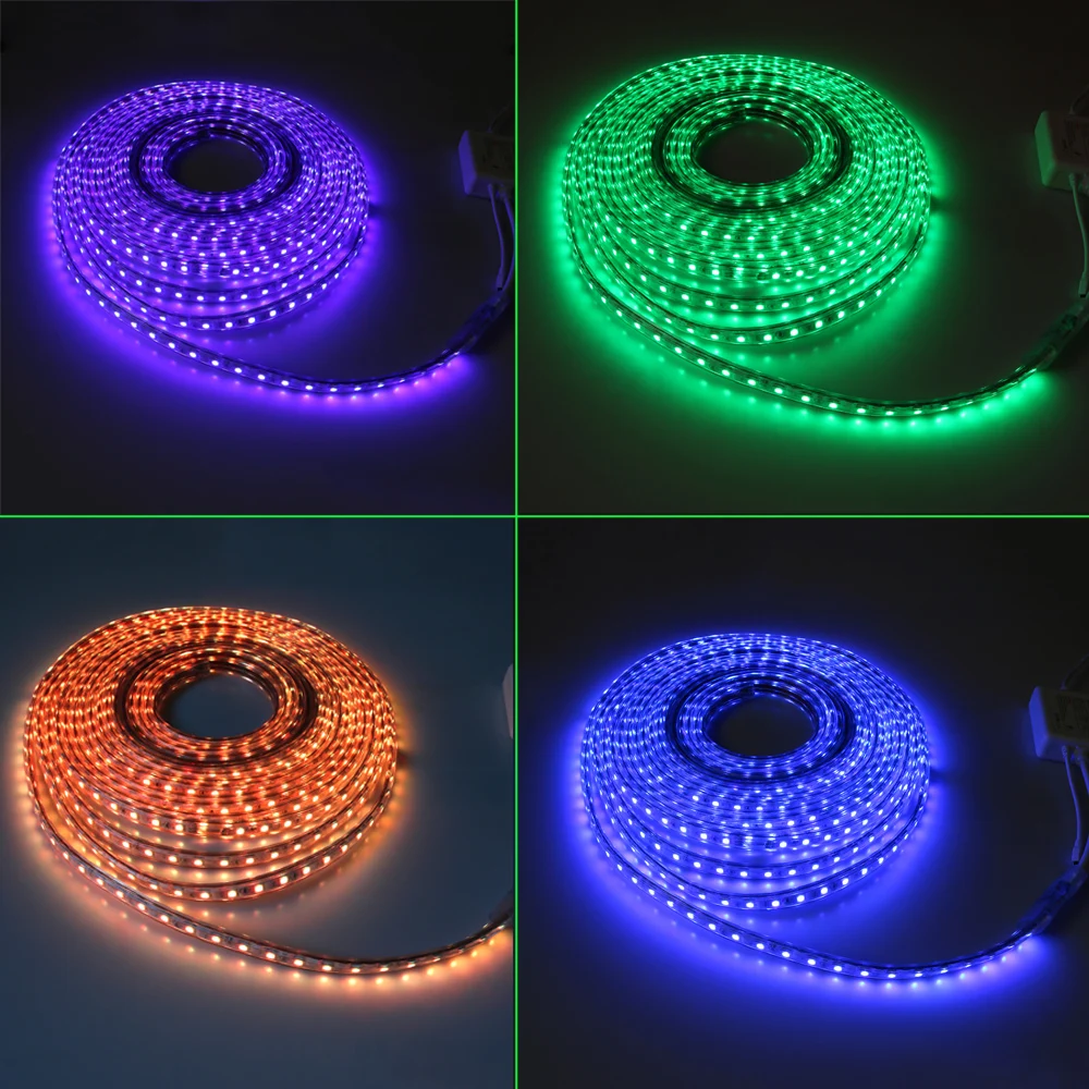 AC 220 В Светодиодная лента светильник 5050 RGB Водонепроницаемый IP67 rgb светильник s 60 Светодиодный s/m 5050SMD с музыкальным контроллером ЕС штекер светодиодный светильник ing