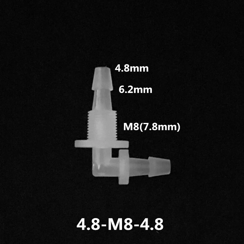 4.8-M8-4.8mm 1 шт. 2,4 мм-11,1 мм Пластиковые резьбовые 90 градусов коленчатые соединители для аквариумная система(отправить с гайкой - Цвет: 4.8-M8-4.8mm