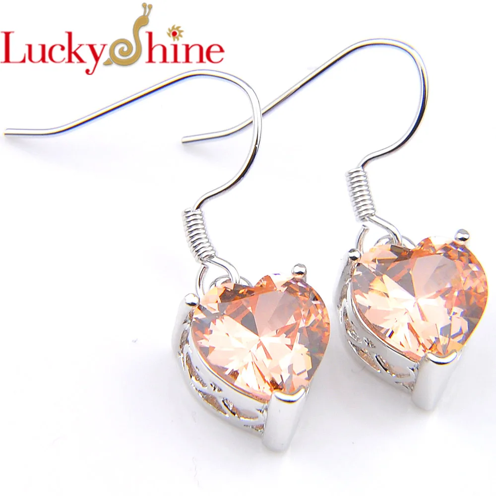 LuckyShine женские серьги с сердечком и кристаллами морганита серебряные праздничные