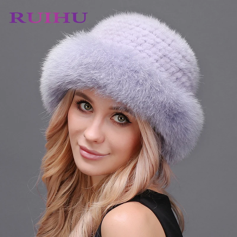 RUIHU Для женщин лиса шляпа норки толстые Кепки Женская зимняя обувь для леди