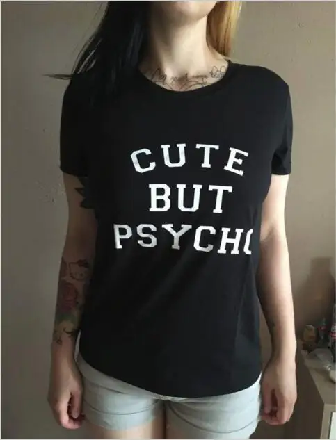 Женская футболка s Cute but Psycho женские летние черные рубашки с коротким рукавом