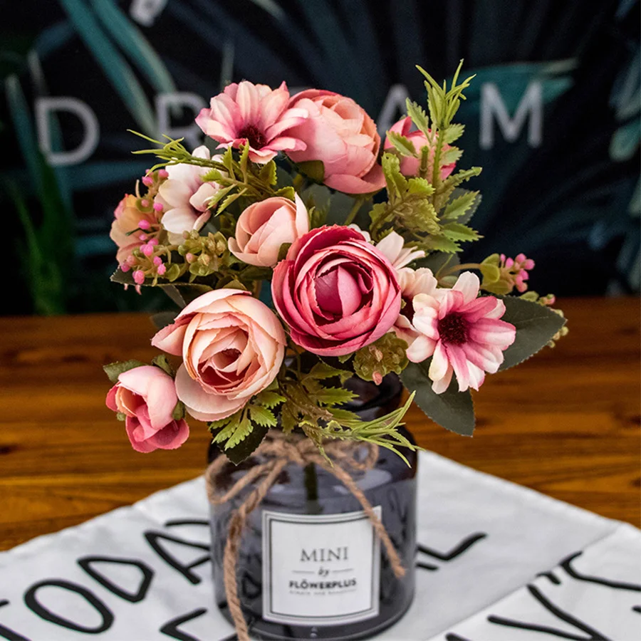 

autumn fake tea rose silk flower fall Gerbera Daisy artificial plastic flower for wedding home accessories decoration room decor