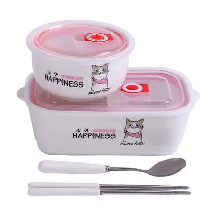 Лидер продаж милых животных Керамика Коробки для обедов Procelain миску Bento LunchBox Портативный Еда контейнер для детей посуда набор - Цвет: I