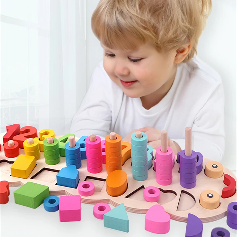 Kids Wooden Montessori Toys Baby Learning To Count Numbers Matching Digital Shape Match Early Education Teaching Math | Игрушки и хобби