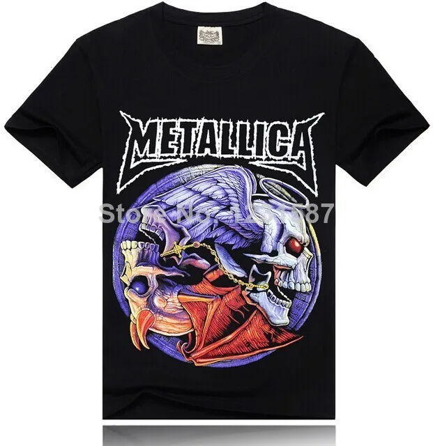 wholesale combed cotton black t-shirt metallica band 3D short sleeve men hip hop rock t-shirts 0474-160 | Мужская одежда