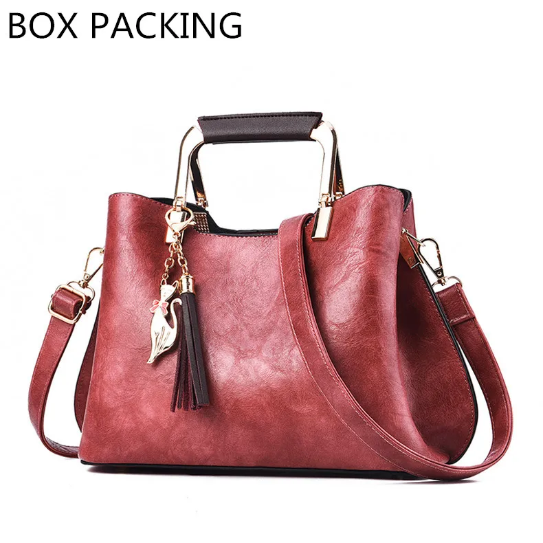 rubber red2 with box Женские сумки роскошные дизайнерские женские Сумки из искусственной кожи новые сумки через плечо корейский стиль сумки с кисточками женские - Цвет: rubber red2 with box