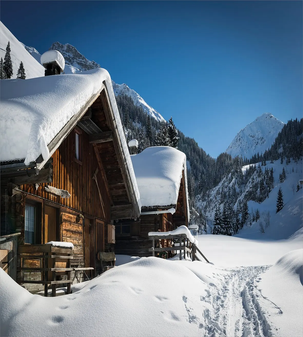 

Winter Duvet Cover Set Queen Size Wooden Houses on Austrian Mountains Snowy Forest Cottage Holiday Destination Photo Decorative