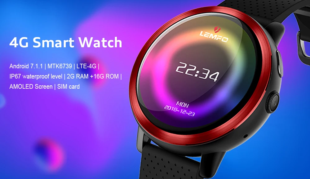 LEMFO LEM8 4G Смарт-часы Android 7.1.1 2 ГБ+ 16 ГБ с gps 2МП камерой 1,3" AMOLED экран 580 мАч батарея умные часы для мужчин и женщин