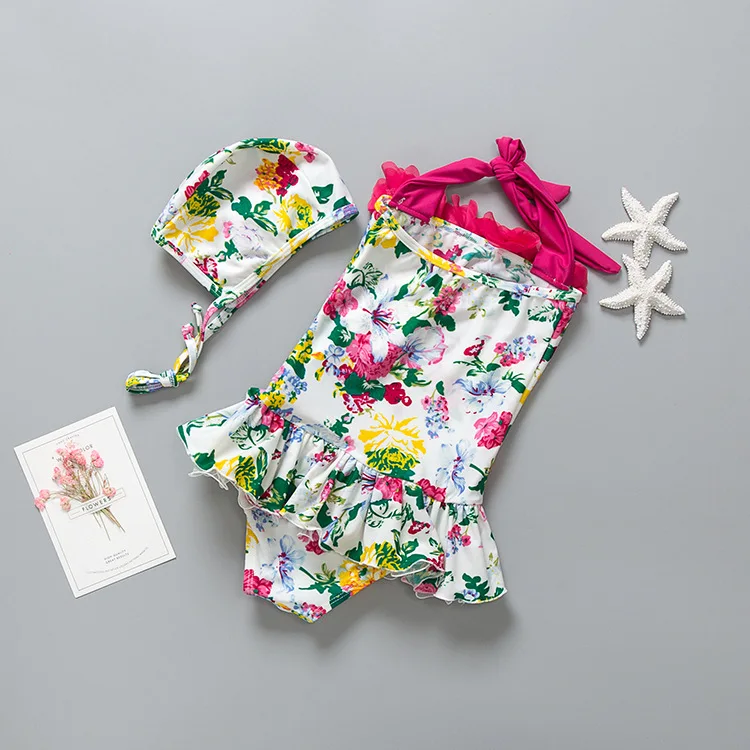 Милый детский купальник с цветочным принтом и рюшами для девочек комплект из 2