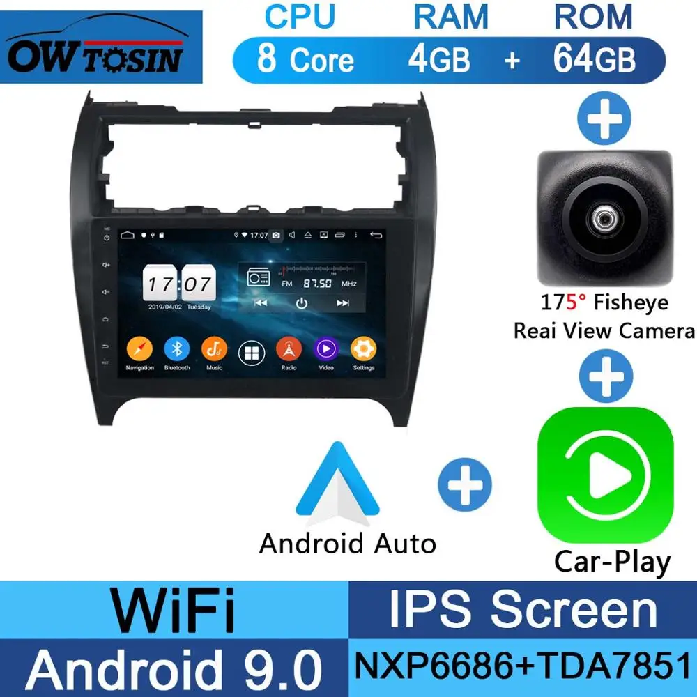 Fisheye Carplay n A 10," ips 8 Core 4G+ 64G Android 9,0 автомобиль радио gps мультимедиа для Toyota Carmry 2012 2013 DSP CarPlay попугай BT - Цвет: Fisheye Carplay n A
