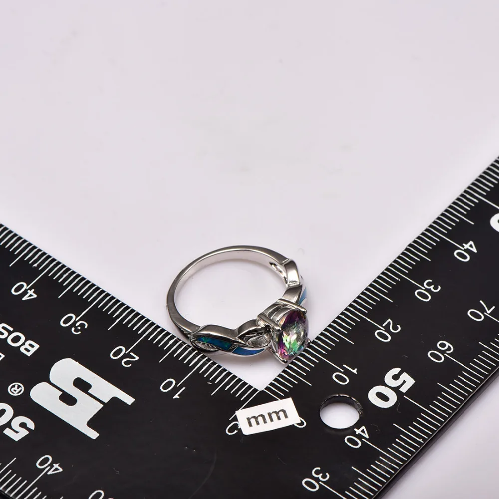 Кольцо из стерлингового серебра 925 пробы с розовым радужным кристаллом цирконием