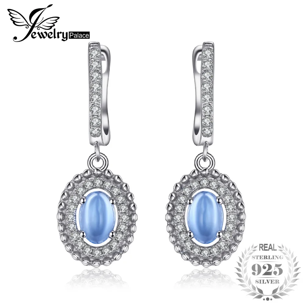 JewelryPalace Роскошные 1.3ct Подлинная кабошон голубой топаз Длинные Висячие серьги для
