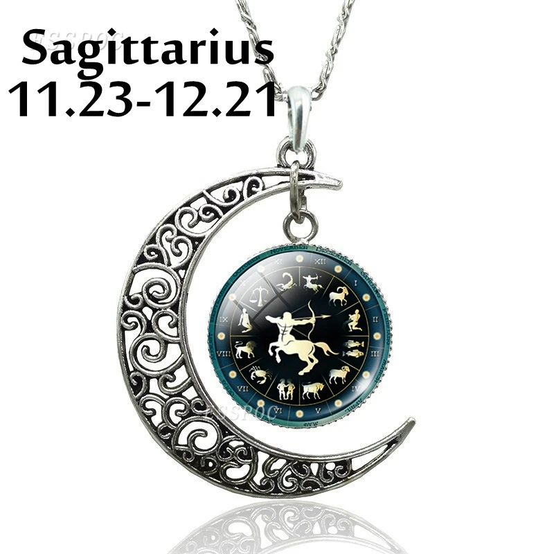 Sagittarius 12 знаков зодиака созвездий полумесяц Кулон Цепочки и ожерелья астрологические ювелирные изделия, подарок на день Святого Валентина, подарок на день рождения для подруги - Окраска металла: Sagittarius