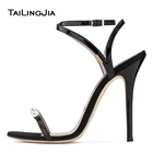 Женские босоножки на высоком каблуке, черные босоножки на ремешках с кристаллами, вечерние туфли, большие размеры, лето 2018