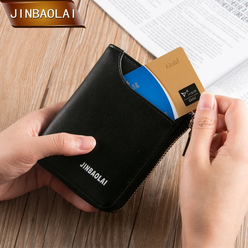 Мужской кошелек JINBAOLAI на молнии из искусственной кожи с отделением для