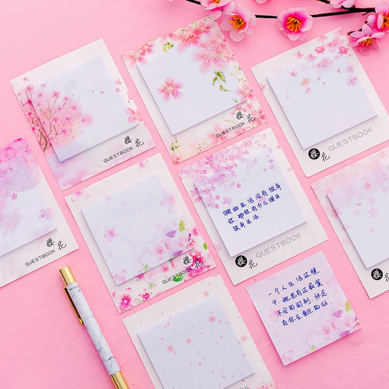 

2 Pcs/Lot Plants Pink Sakura Paper Sticker Memo Pad Planner Sticky Notes Post It Kawaii Stationery School Supplies Papeleria