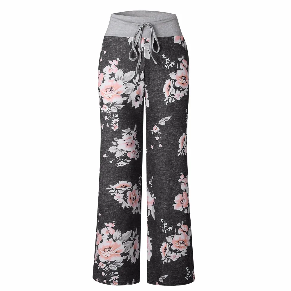 Spring 2021 Causal Women Pants Printed Drawstring High Waist Straight Loose Wide Leg Streetwear Ladies Long Trousers | Женская одежда