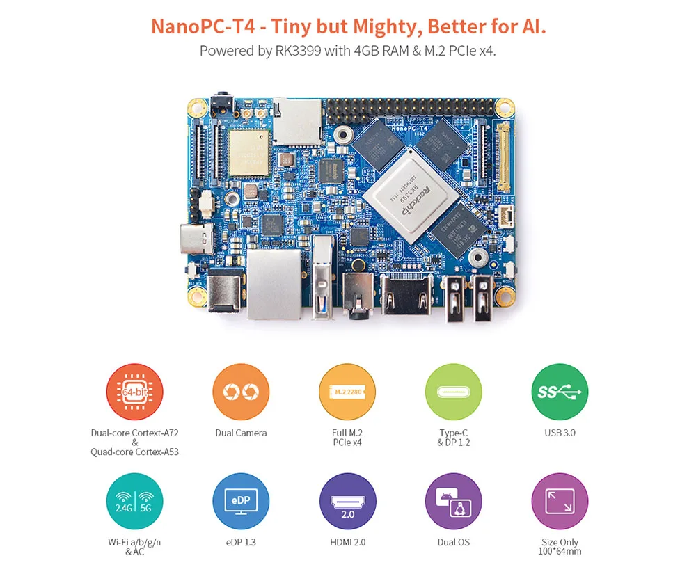 NanoPC T4 с открытым исходным кодом RK3399 ARM макетная плата DDR3 ОЗУ 4 Гб Гбит/с Ethernet, Поддержка Android 8,1 Ubuntu, AI и глубокого обучения