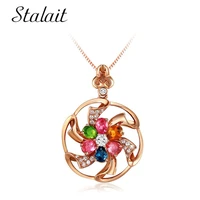 fashion luxury rose gold color chain necklace charm jewelry colorful crystal ziconia long chain pendants necklace for women