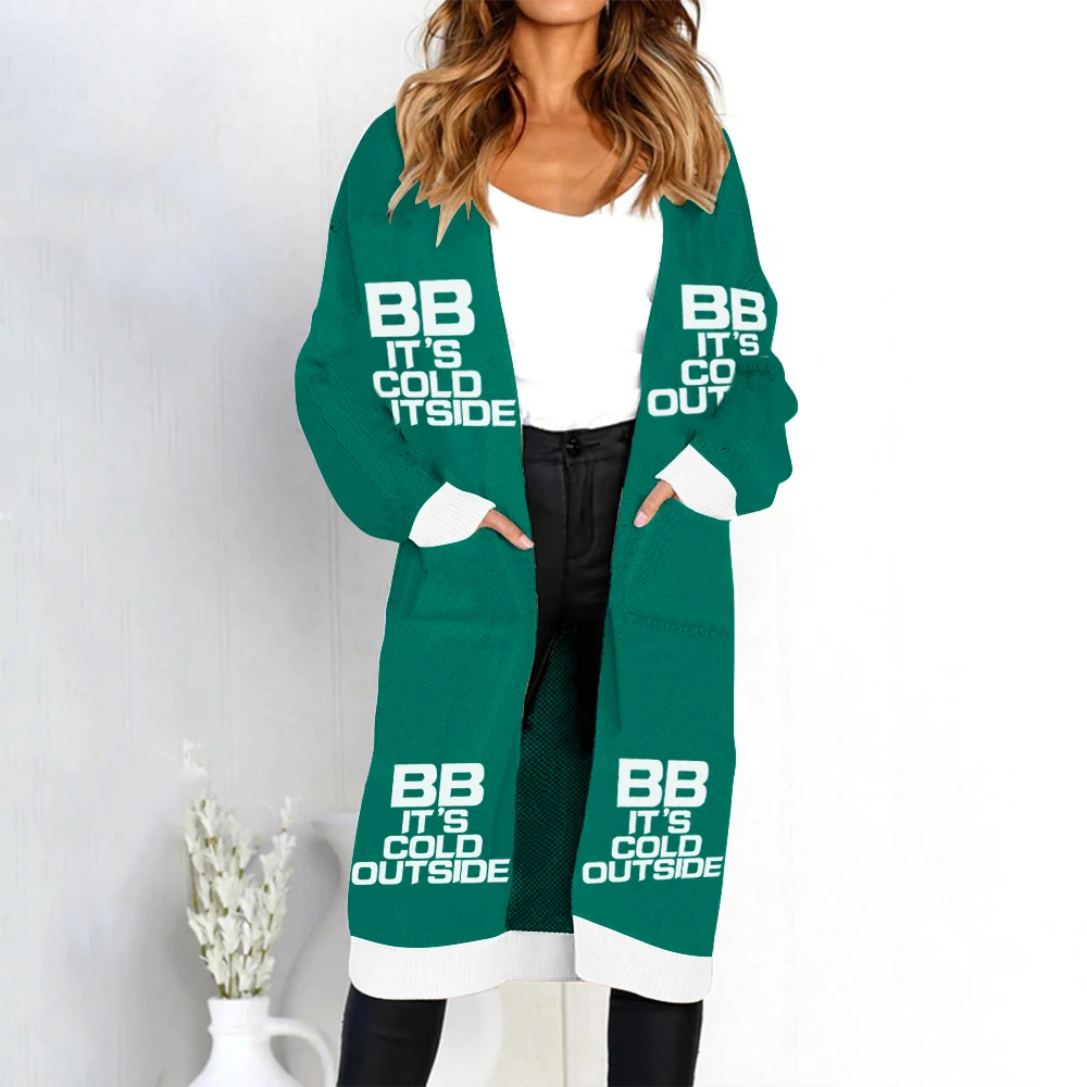 Women Spring Autumn Candy Color Cardigan Long Section Sweater Causal Loose Tops Knitting Christmas Pattern |