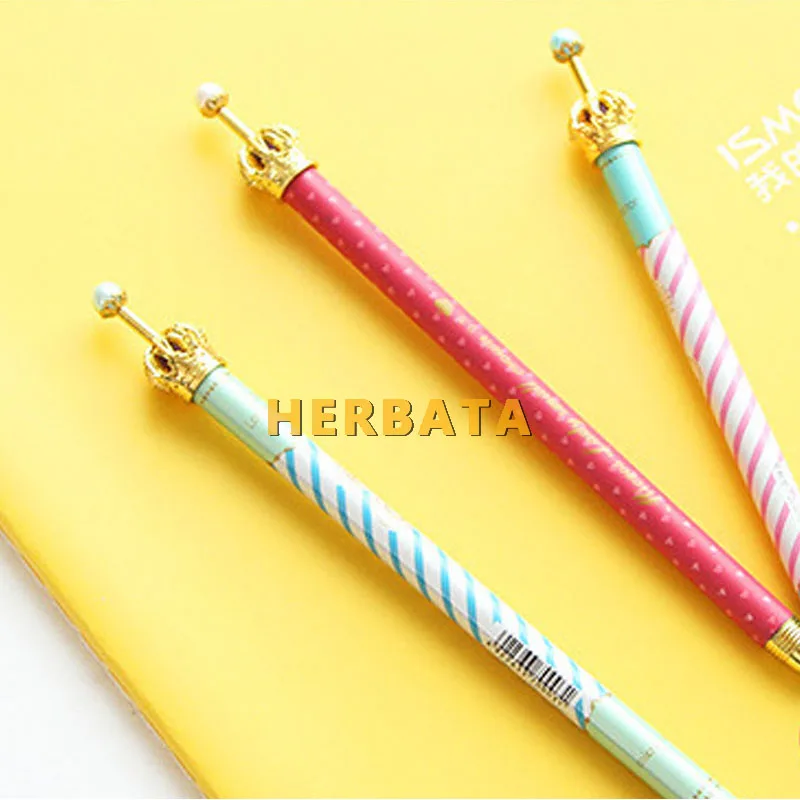 Бесплатная доставка 2 шт. милые металлические гелевые ручки в горошек с короной