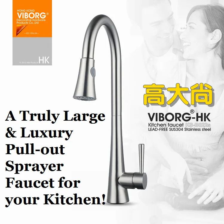 VIBORG Deluxe SUS304 из нержавеющей стали, без свинца, выдвижной спрей, кухонный кран для раковины, смеситель, вытяжной выдвижной распылитель, кран