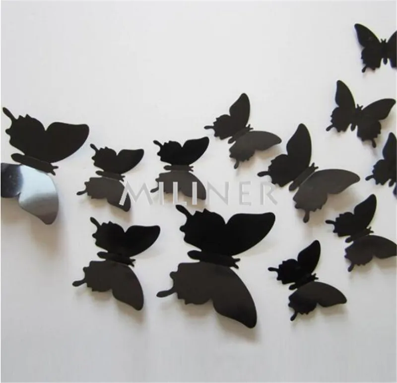 light black 12 шт. ПВХ 3d бабочка Настенный декор милые бабочки настенные наклейки художественные наклейки украшение дома комнаты стены искусства - Цвет: light black