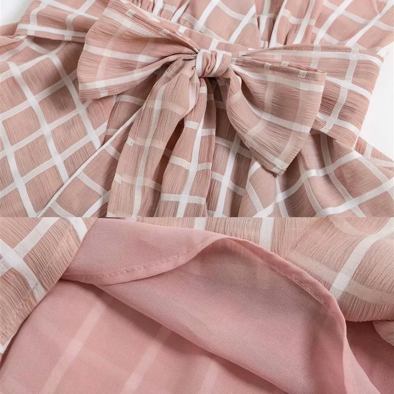

yinlinhe Plaid Backless Women Summer Overalls Sexy Ruffles Rompers Short Jumpsuit Women 2019 Bowknot Slim beach Playsuits 341