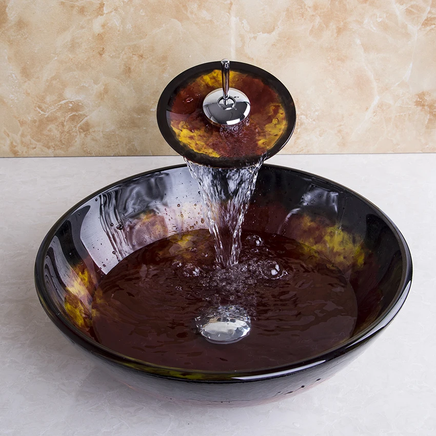 Раковина из закаленного стекла Torayvino US круглая с водопадом|bowl basin|glass sinkbasin sink |