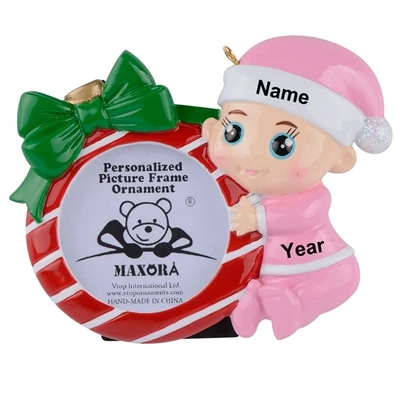 Pink Photo Frame Детское первое рождественское персонализированное Рождественское украшение, домашнее украшение подарок на день рождения ребенка, орнамент ручной работы - Цвет: Pink Photo Frame