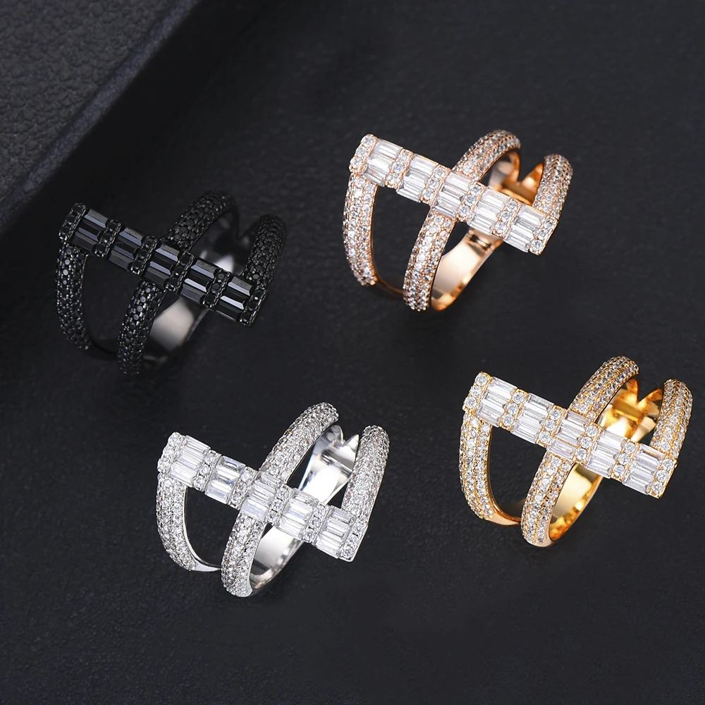 

Luxury 4 Colors Unique Design Full Cubic Zirconia Engagement Bridal Finger Rings Jewelry For Women Engagement Accessories