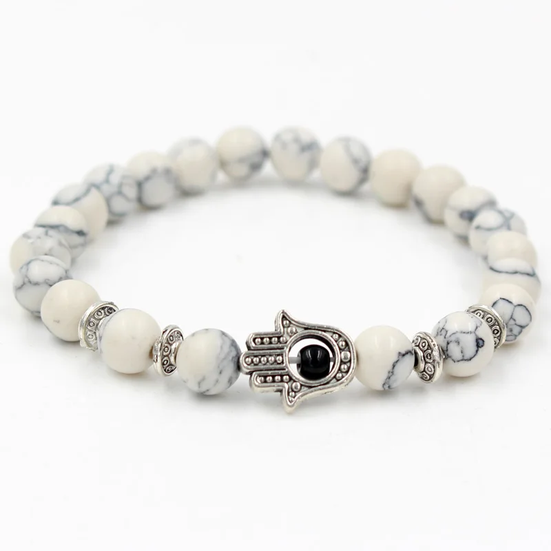 Модный антикварный золотой и серебряный цвет Фатима Hamsa Шарм Лава Белый Howlite