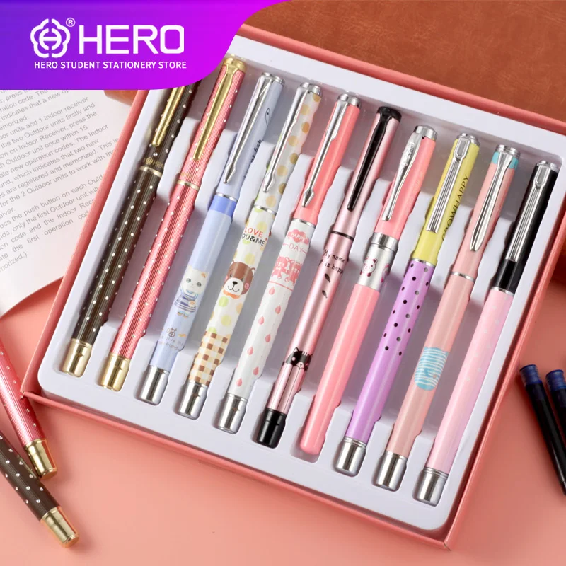 Hero Fountain Pens for school Cartoon schoolboy with Supplies High Quality Luxury Iraurita 0.38mm Smoothly Writing 10 packs | Канцтовары