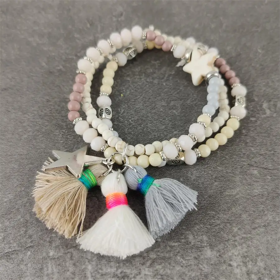 Bohemian Style Charm Beads Bracelets For Women Ethnic Boho Tassel Multilayer Colorful Bead Metal Star Bracelet Wristband Jewelry | Украшения