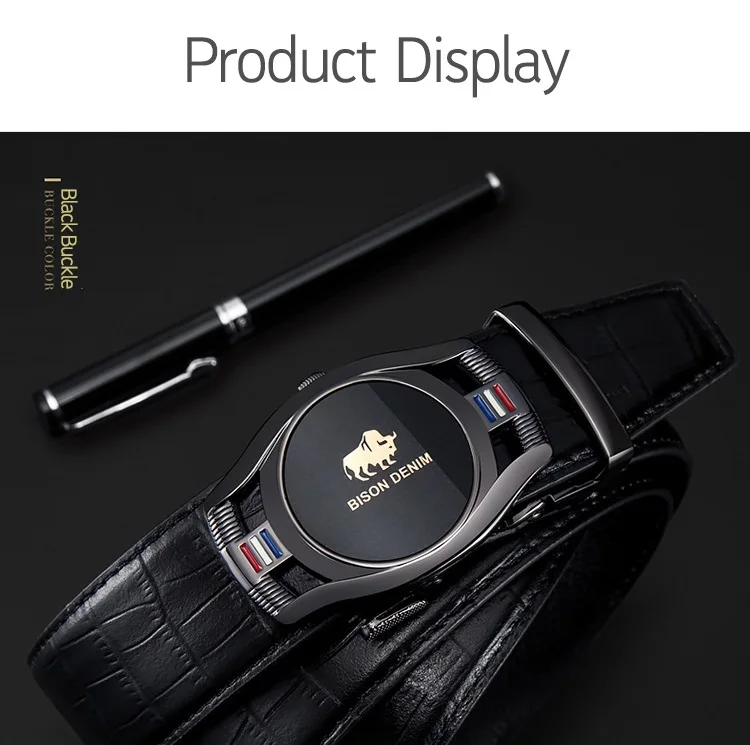 Бренд BISON DENIM, модный мужской ремень с автоматической пряжкой, ремень из натуральной кожи, мужские ремни из коровьей кожи, ремни для мужчин N71446
