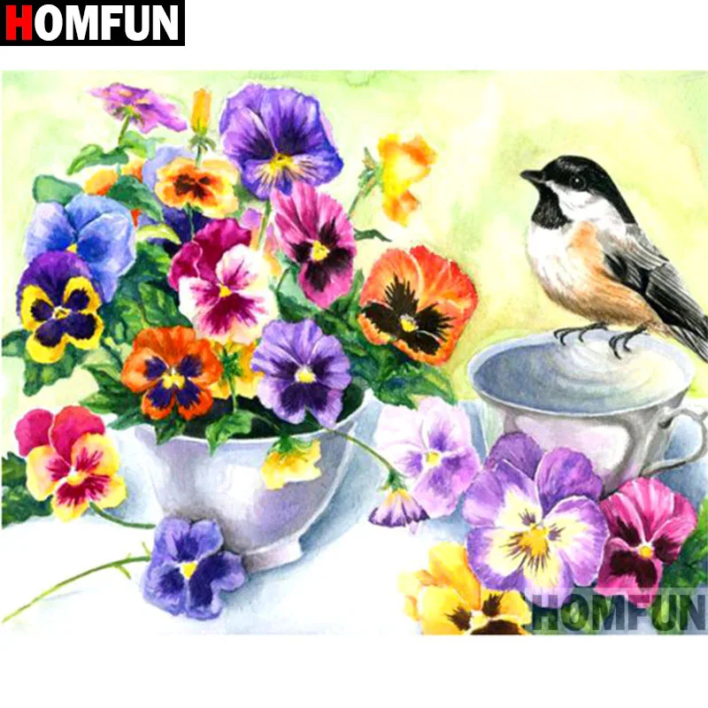 

Алмазная 5D картина HOMFUN «Птицы и цветы», вышивка крестиком из квадратных/круглых страз, домашний декор, подарок, A17386
