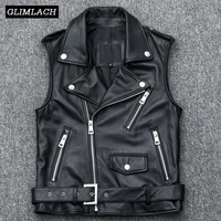 women motorcycle biker sheepskin leather waistcoat zipper short genuine leather vest sleeveless jacket plus size 4xl sashes coat