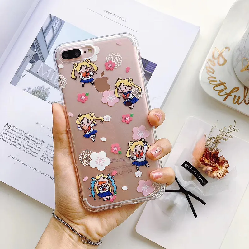 Japanese anime beauty girls Phone case for iphone XS Max XR X 6S 6 7 8 Plus soft TPU clear cover kawaii Sailor Moon figure cases |