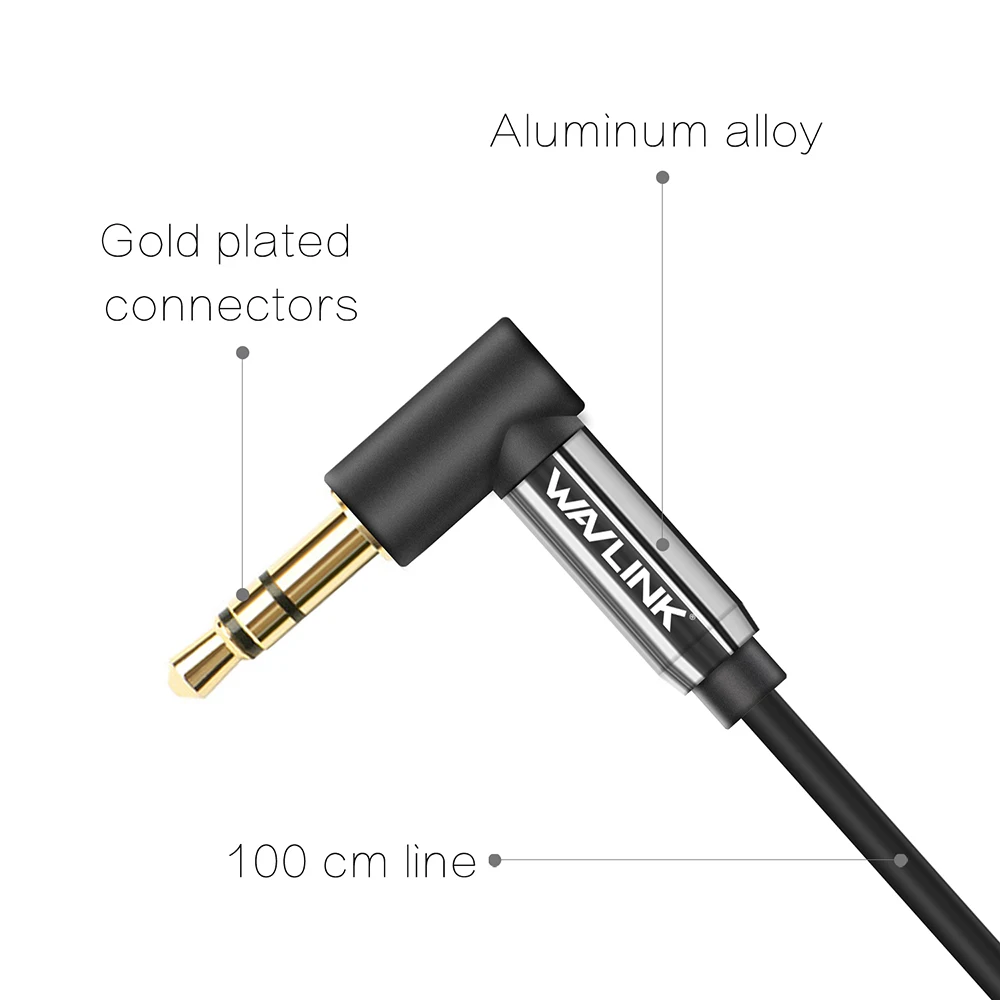 Wavlink 3.5mm Aux Audio Cable Male to line Adapter Right Angle Auxiliary Gold Plated Connector for Stereo |