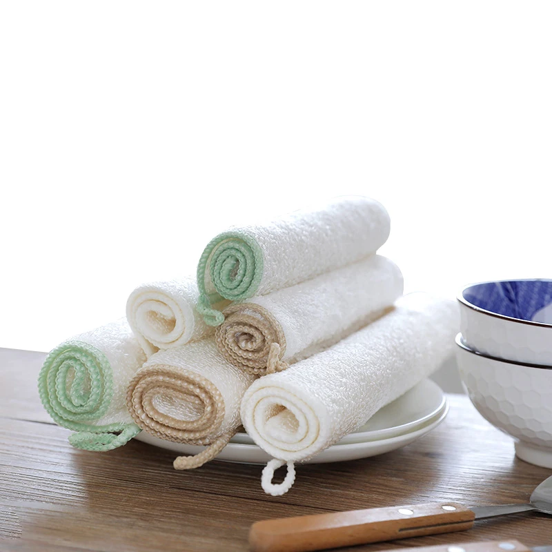 3PCS Thicken Bamboo Fiber Scouring Pad Reusable Strong Water Absorption Anti-oil Dishcloth Home Kitchen Efficient Cleaning Cloth | Дом и сад