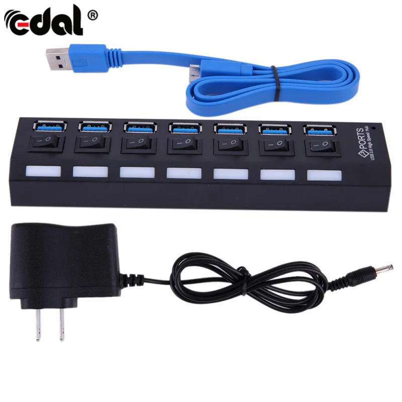 EDAL USB концентратор Высокоскоростной 4 7 портов 3 0 с адаптером питания EU/US кабель
