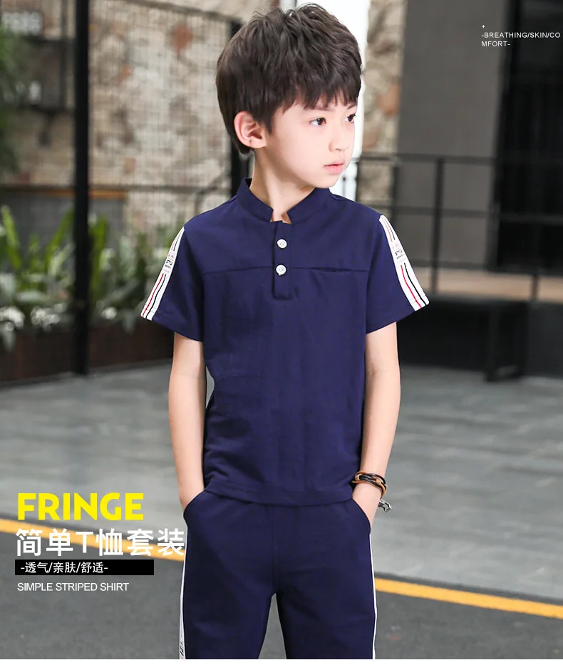 Kids Clothes Sets Short Sleeve T Shirt+pant 2 Pc Suit Children Suits Fashionable Pure Summer8 9 10 11 12 Ages Blue |