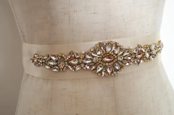 2 шт. золотой пояс с цветочным узором золотые стразы свадебный ремесло RAE0118 | Дом и