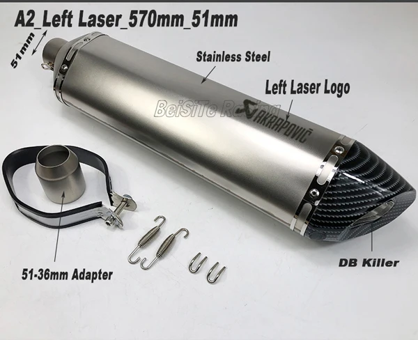 A2 Left Laser 51mm Левый и правый 51 мм 61 мм мотоцикл Akrapovic глушитель универсальный мотоцикл скутер глушитель побега с DB Killer - Цвет: A2 Left Laser 51mm